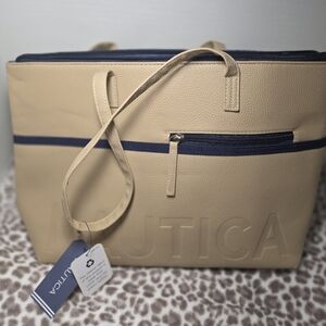 Nautica Beige and Navy Tote Bag